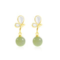 Natural Hetian Jade Butterfly Pendant Gold Earrings - Lucky Studs
