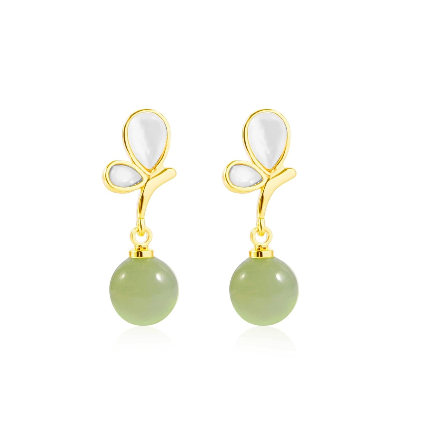 Natural Hetian Jade Butterfly Pendant Gold Earrings for Women