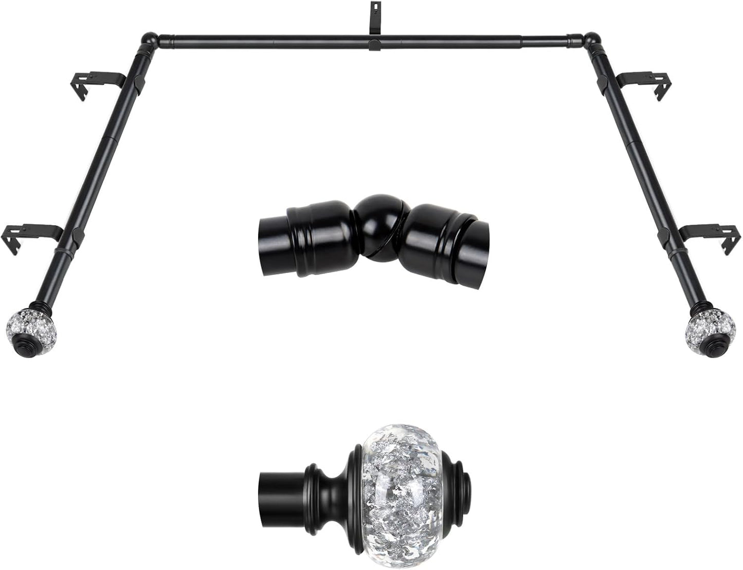 USFOOK Decorative Bay Window Curtain Rods Set