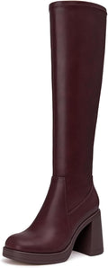 Knee High Stretchy Platform Boots for Women - Chunky Heel