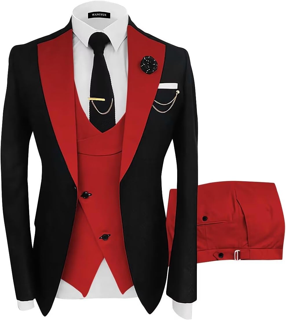 Wangyue Mens Suit 3 Piece Slim Fit for Weddings and Business