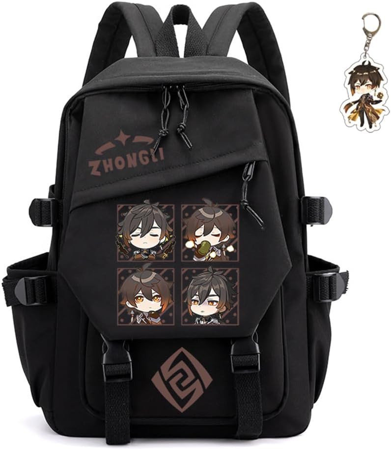 Genshin Impact Backpack Unisex Kawaii Rucksack with Keychain