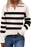 Women V Neck Striped Sweater Oversized Pullover - Soft Knit