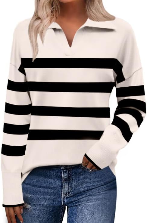 Stylish V Neck Striped Sweater for Women by Zeagoo - Fall Fashion