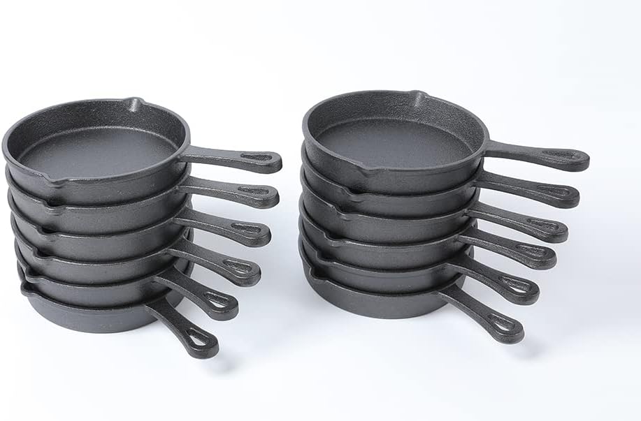 HAWOK Cast Iron Mini Skillet Set of 12 for Baking and Cooking