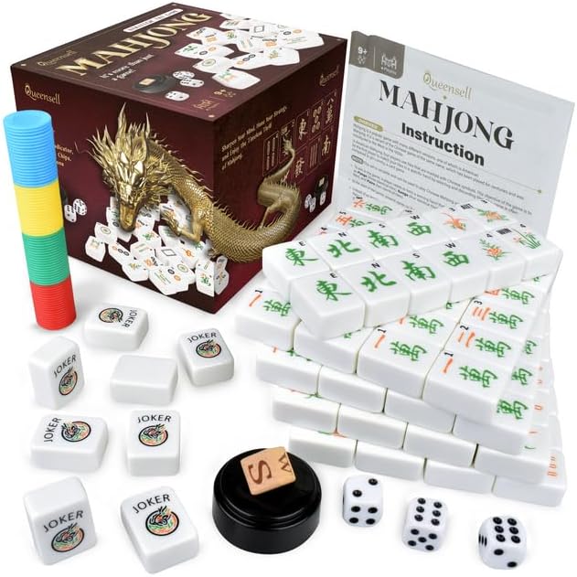 Queensell American Mahjong Set with 152 Tiles and Accessories
