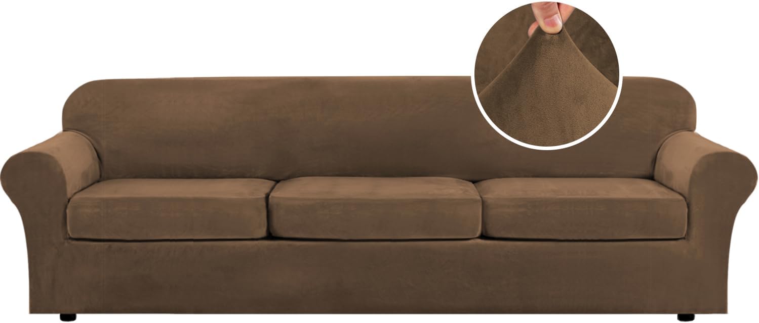 H.VERSAILTEX Modern Velvet Plush 4 Piece Sofa Slipcover Protector