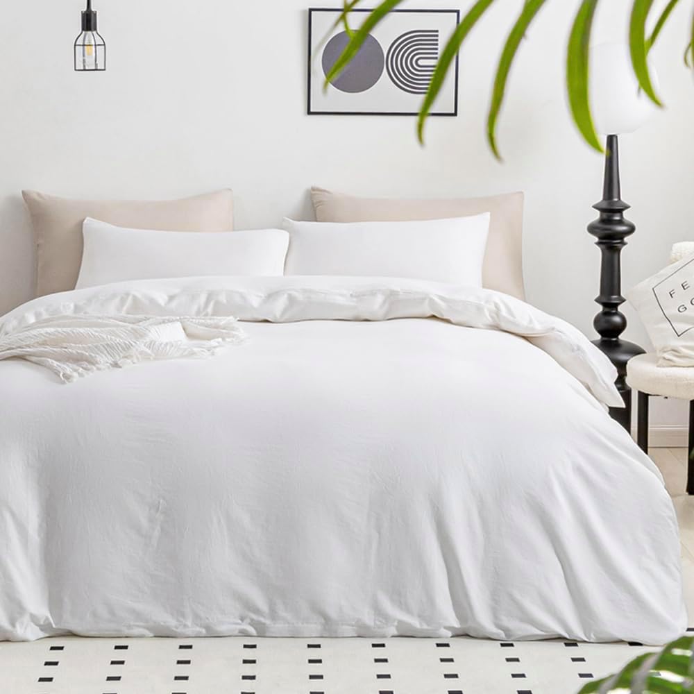 JELLYMONI White Duvet Cover Queen Size - Soft Cotton Bedding Set