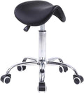 Black Saddle Swivel Rolling Stool with Wheels - Adjustable 300 LB