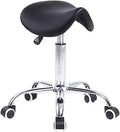Black Saddle Rolling Stool Adjustable Height - 300 LB Capacity