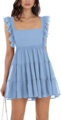 Womens Summer Square Neck Tie Back Ruffle Sleeve Tiered (Style M4L3)