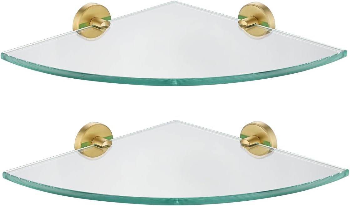 JQK Corner Glass Shelf for Modern Bathroom Organization