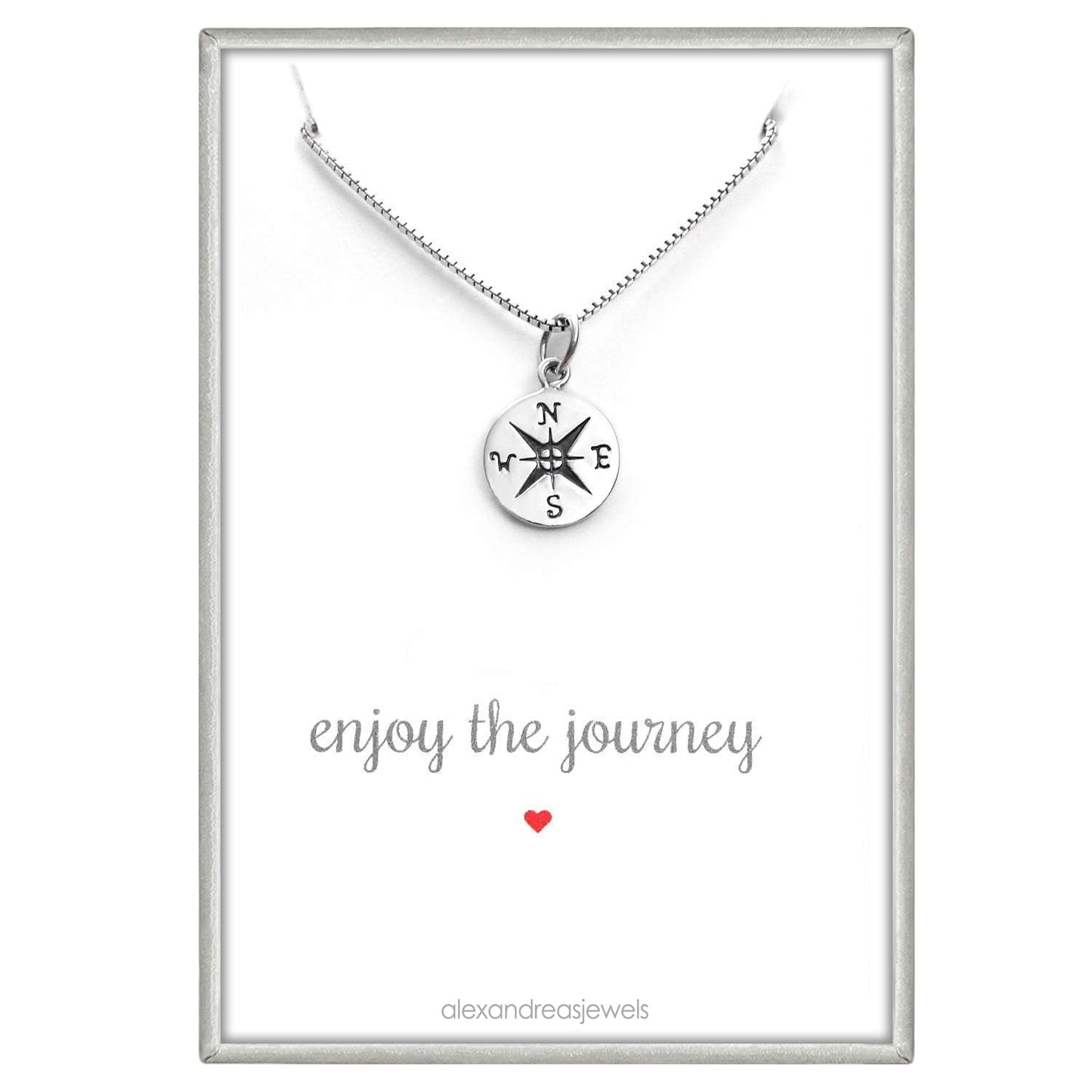 Small Compass Necklace Sterling Silver for Enjoying the Journey