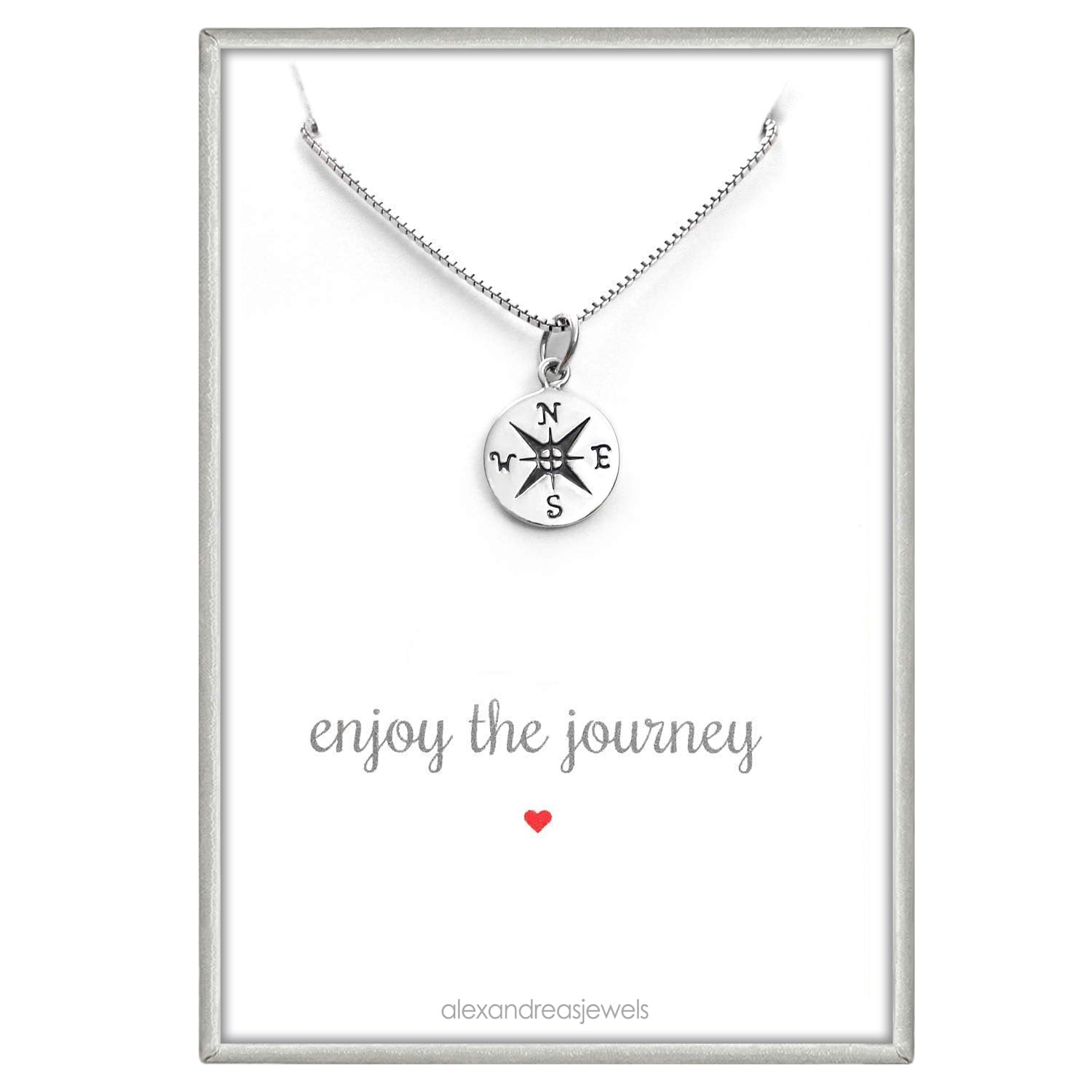 Small Compass Necklace Sterling Silver for Enjoying the Journey