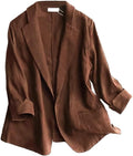 Linen Blazer Women 3/4 Sleeve Lightweight Spring Summer