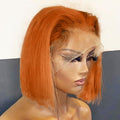250% Density Ginger Bob Lace Front Wig Human Hair 13x4 - Short Orange