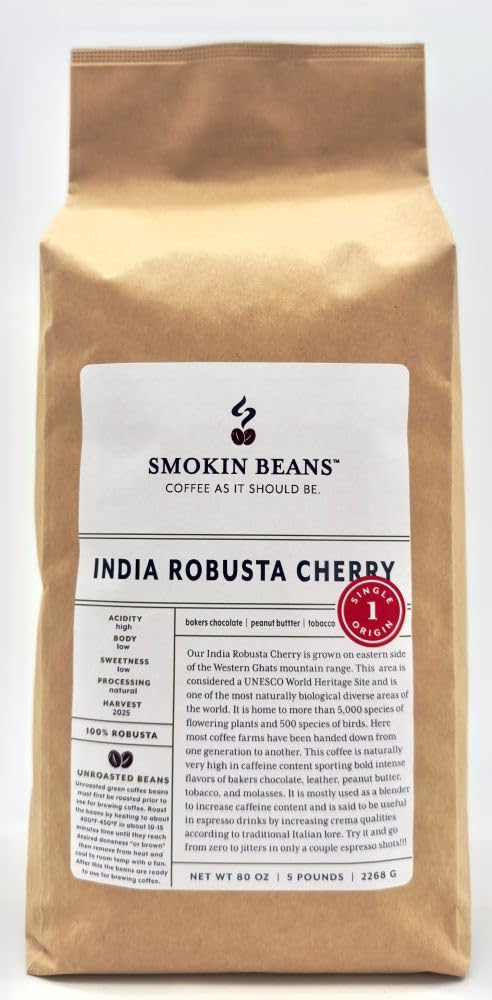 5-Pound India Robusta Unroasted Green Coffee Beans for Roasting