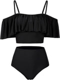 High Waisted Flounce Bikini Set - Tummy Control Off Shoulder
