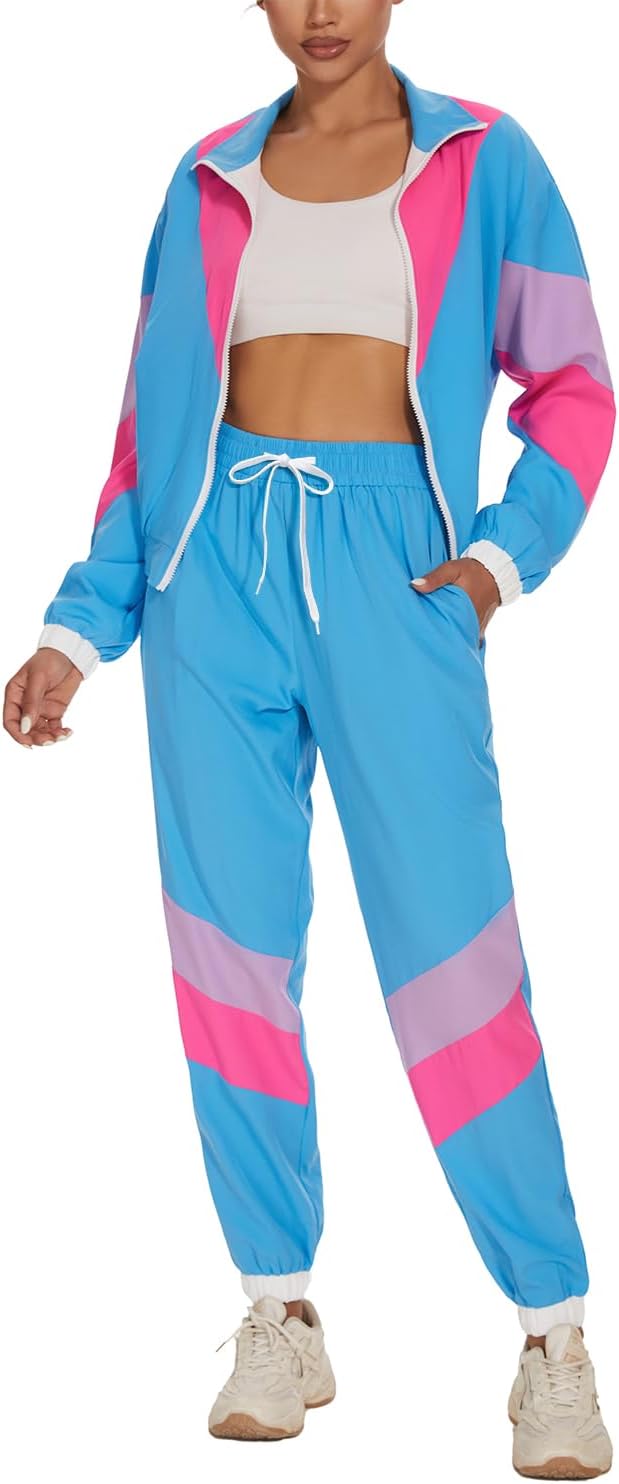 UOUA Women's Color Block 2 Piece 80s 90s Tracksuit Set Review