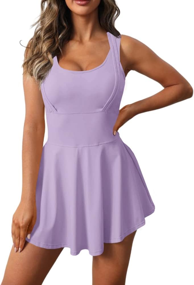 Womens Sleeveless 2-in-1 Athletic Tennis Golf Dress with Shorts