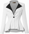 Women's Casual Work Peplum Blazer - Double Lapel Single Button Jackets