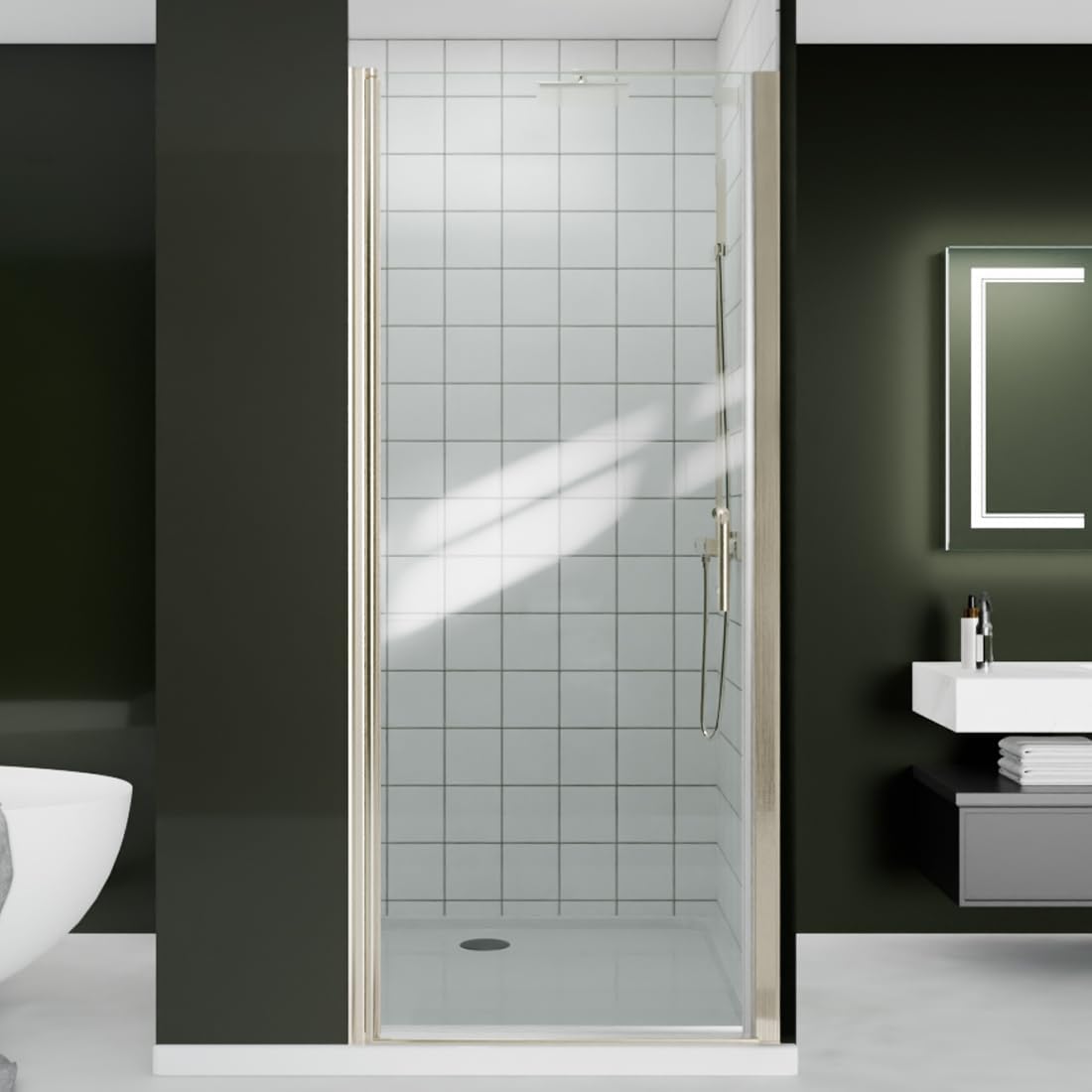 Pivot Frameless Shower Door with Brushed Nickel Finish for Style