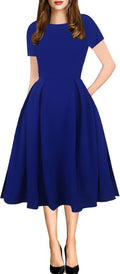 Women's Vintage Patchwork Puffy Swing Dress - Elegant Everyday Fit Dot