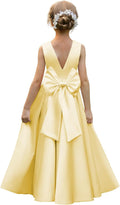 Satin Flower Girl Dresses with Bow Pearls - Floor Length Backless