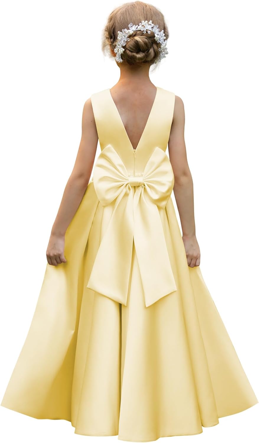Satin Flower Girl Dresses for Wedding Backless Princess Gowns