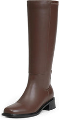 Knee High Boots Low Heel Square Toe Side Zipper - Comfortable Fit