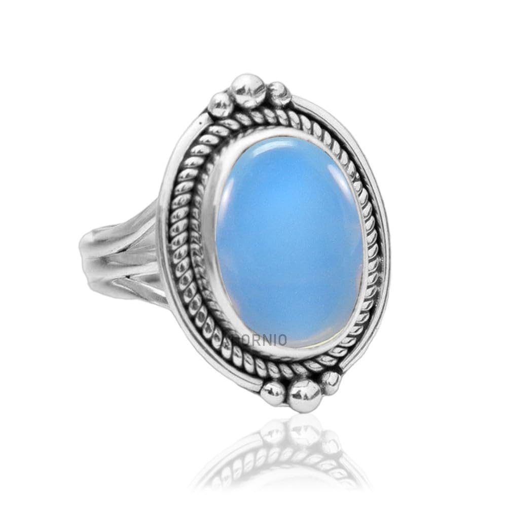 Solid 925 Sterling Silver Opal Ring for Women - Dainty Boho Style