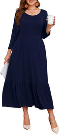LARACE 3/4 Sleeve Plus Size Casual Maxi Dress with Pockets