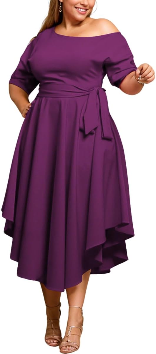 Plus Size Women Wedding Guest Dress Off Shoulder Midi Style