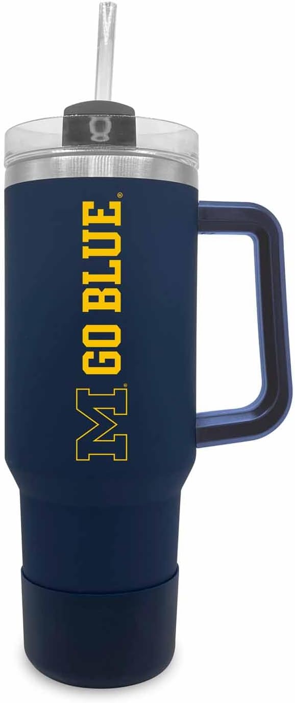 Michigan Wolverines 40 oz Travel Tumbler with Handle and Straw