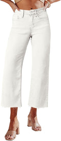 Allimy Women's High Waisted Wide Leg Ripped Jeans - Stretchy Capri Fit