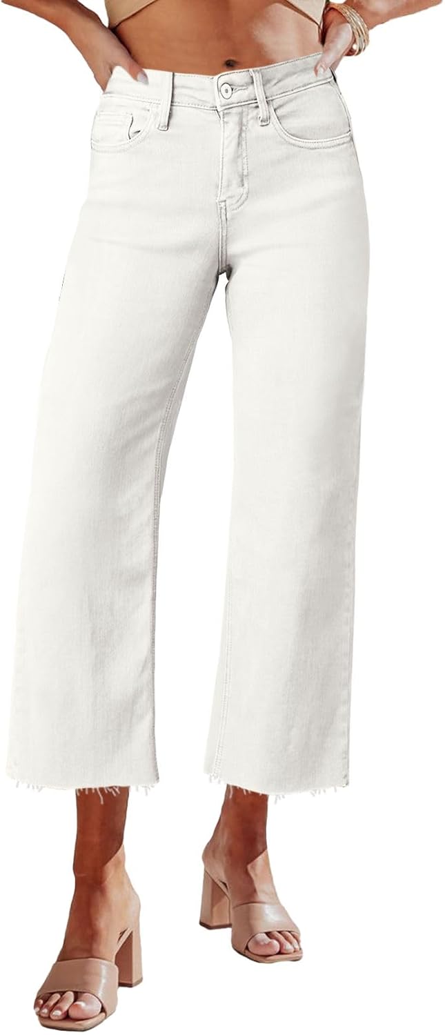 Allimy Women's High Waisted Straight Ankle Wide Leg Jeans