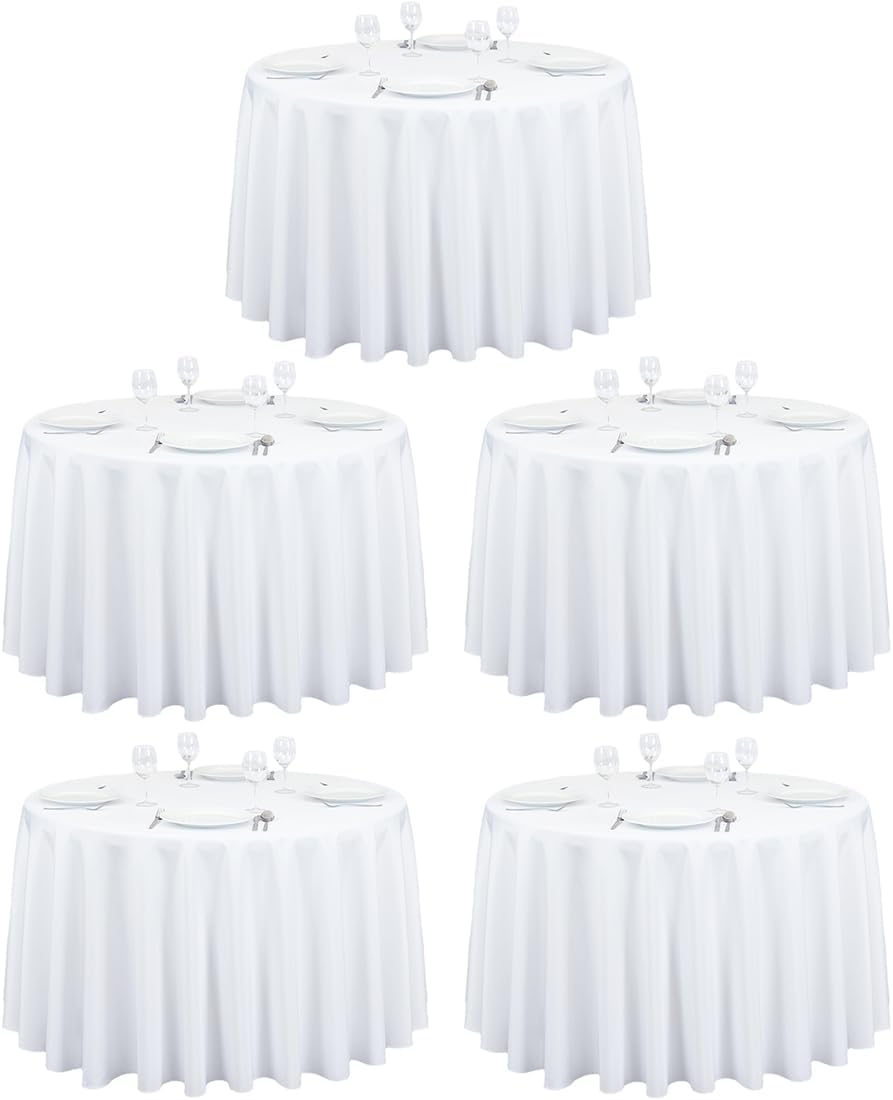 108 Inch Round Tablecloths for Weddings and Events - 5 Pack