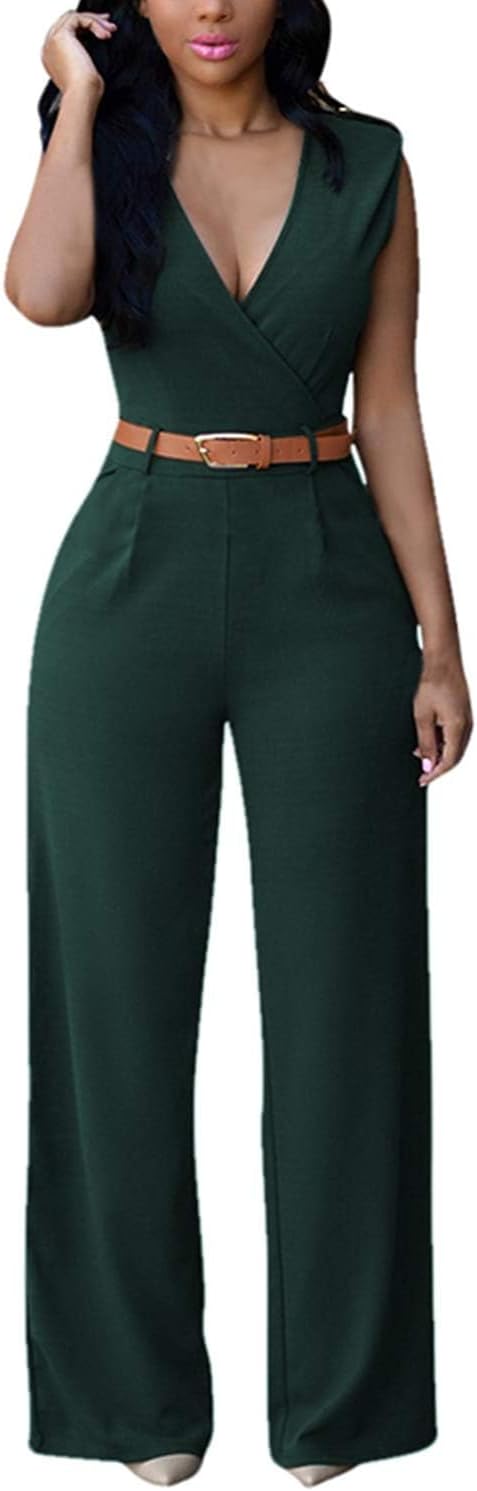 Elegant Wide Leg Jumpsuits for Women by Pink Queen - V Neck Style