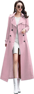 Women's Double Breasted Duster Trench Coat - Slim Full Length Maxi