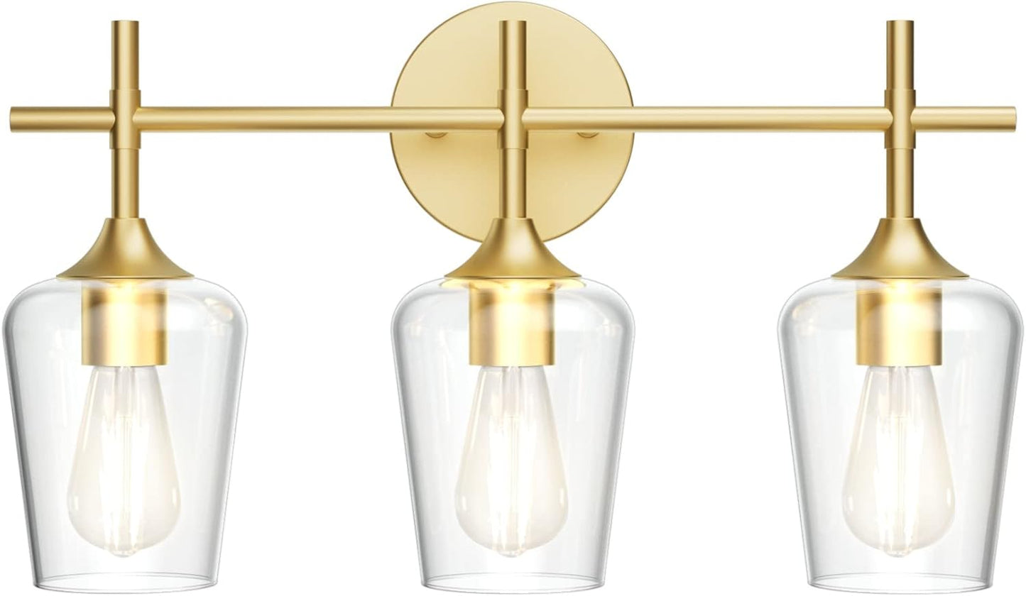 Vintage Gold Bathroom Vanity Light with Clear Glass Shades