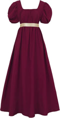 Regency Dresses for Women Satin Sash Ruffled Puff Sleeve Empire Waist