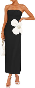 ZESICA Strapless Bodycon Midi Dress - Floral Backless Fit