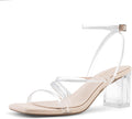 LACUONE Strappy Heels Square Toe Block Heels - Comfortable Lift 7