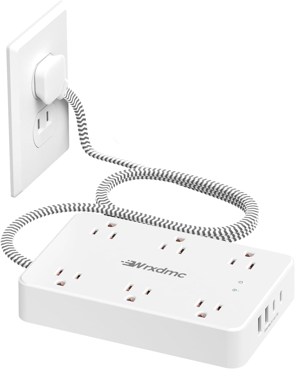 Wrxdmc 2-Prong Surge Protector: 1400J, 6ft Braided Cord, 6 AC/4 USB