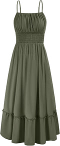 Womens Smocked Ruffle Maxi Dress with Pockets - Flowy Summer Fit