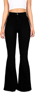 High Waisted Bell Bottom Jeans for Women Black Flare Retro - Stretch