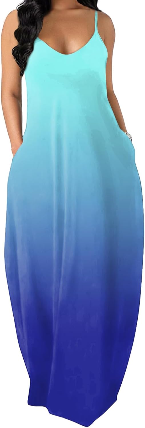 OFEEFAN Women's Maxi Dresses with Pockets for Summer Fun