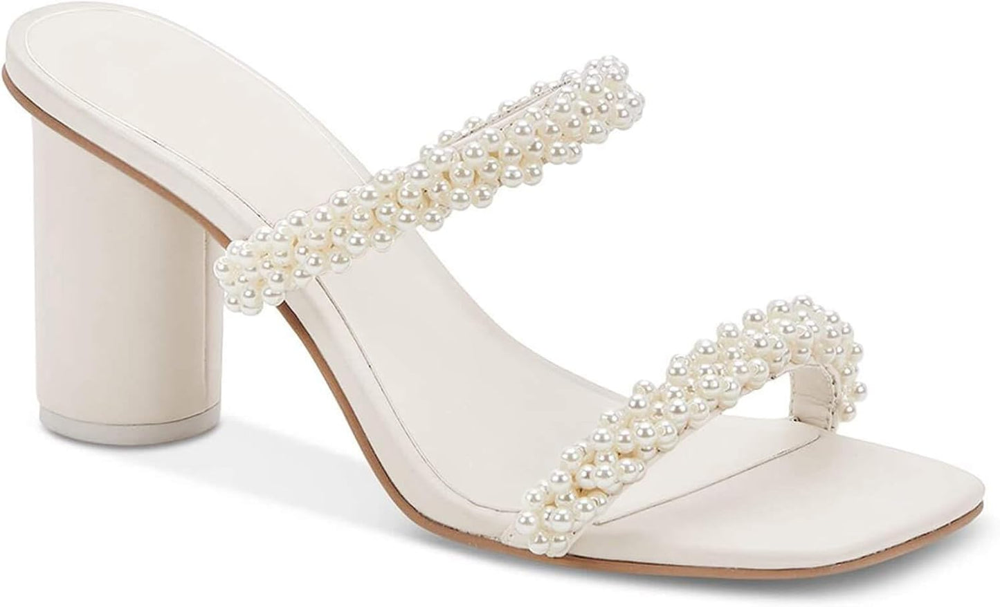 Womens Chunky Heeled Sandals with Pearl Strappy Design