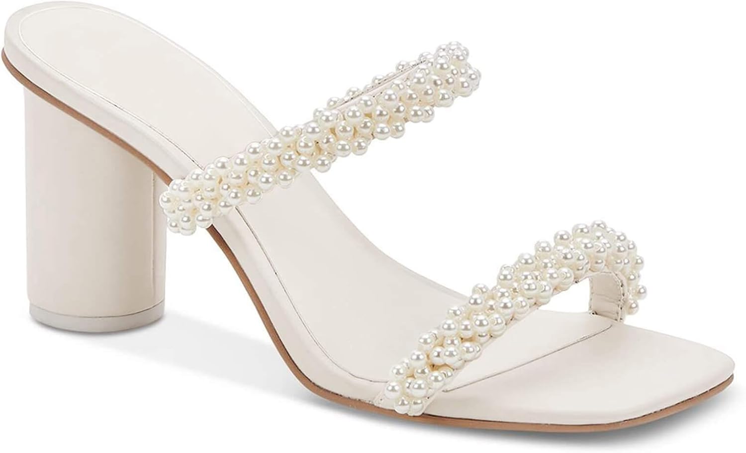 Womens Chunky Heeled Sandals with Pearl Strappy Design
