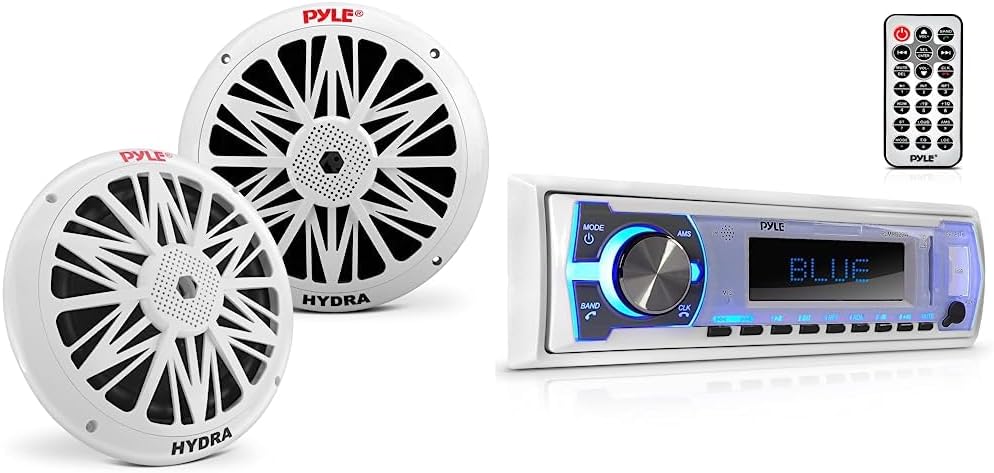 Pyle 8 Inch Dual Marine Speakers and Bluetooth Stereo Radio System